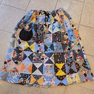Upcycled Quilt Top Midi Skirt Kitty Cats Sz M-XL handmade Dont Throw It Out